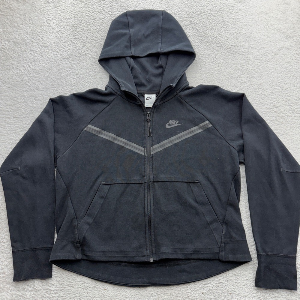 Nike Womens Tech Fleece Full Zip Hoodie Black Chevron Jacket Medium